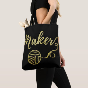Bolso De Tela Maker ・ Yarn & Crafts Typography Faux Gold