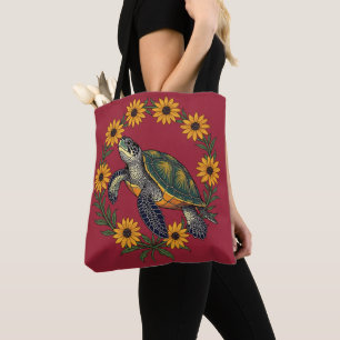 Bolso De Tela Malaclemys Terrapin y flores de Susana de ojos neg