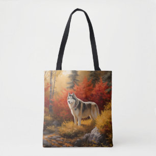 Bolso De Tela Malamute de Alaska en hojas de otoño se inspira