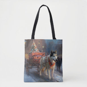 Bolso De Tela Malamute de Alaska Temporada Navideña Festiva