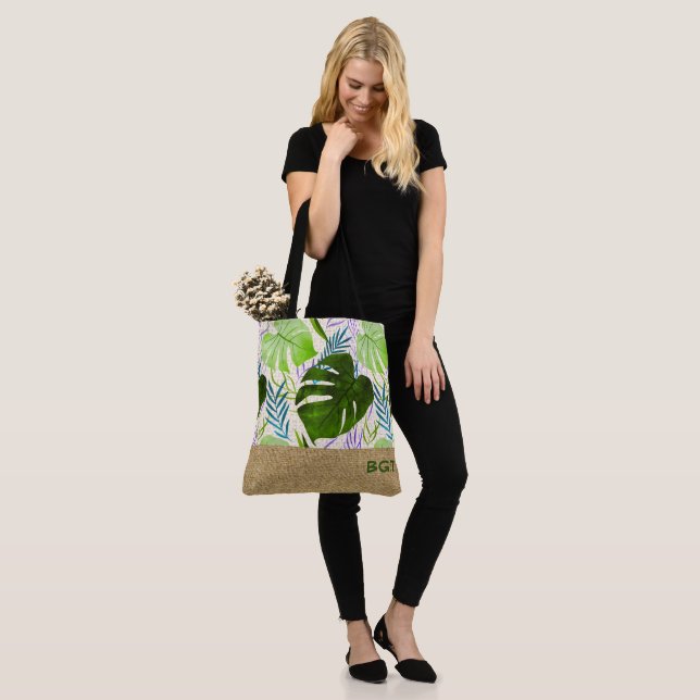 Bolso De Tela Maleah Monstera Tropical Hawai Colorblock-Verde (Puesto)