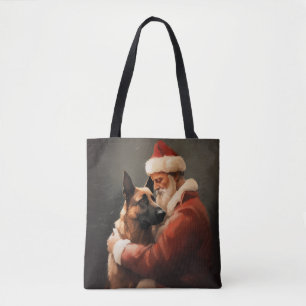 Bolso De Tela Malinois Belga con Santa Claus Navideño Festivo