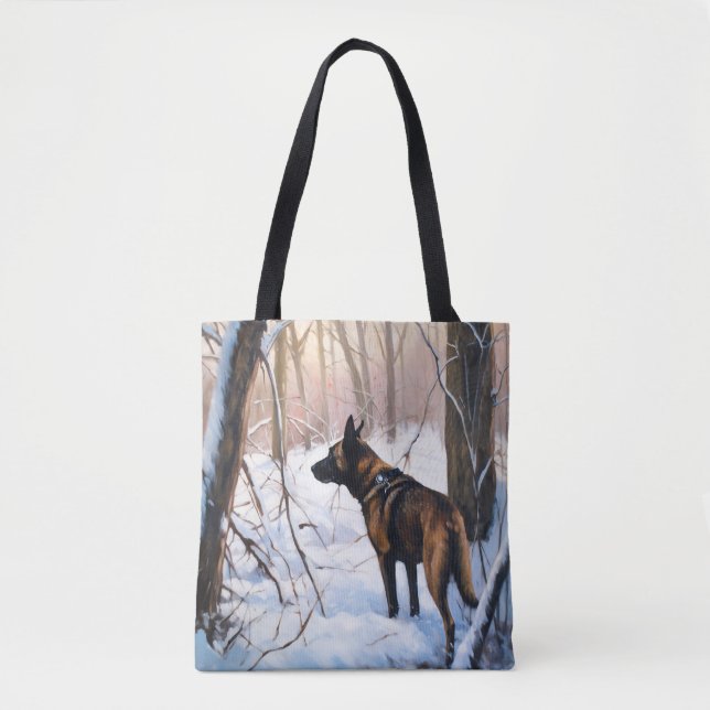 Bolso De Tela Malinois belga deja que neven a Navidades (Anverso)