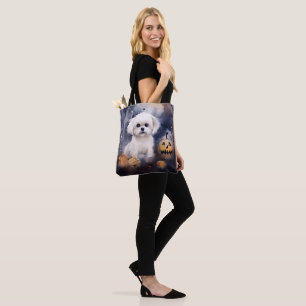 Bolso De Tela Maltés de Halloween con calabazas aterradoras