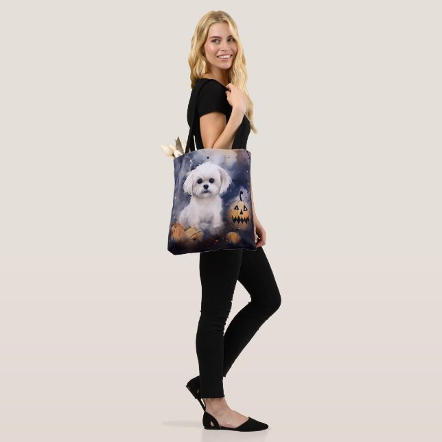 Bolso De Tela Maltés de Halloween con calabazas aterradoras (Puesto)