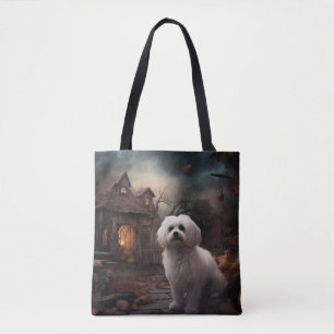Bolso De Tela Maltés Halloween Espantoso