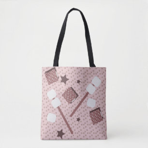 Bolso De Tela Malvaviscos Galletas Smores Camping Fuego Rosa