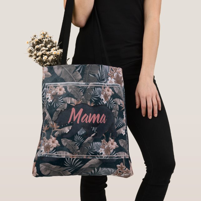 Bolso De Tela Mama Bear Patrón Floral Gris Rosa  (Detalle)