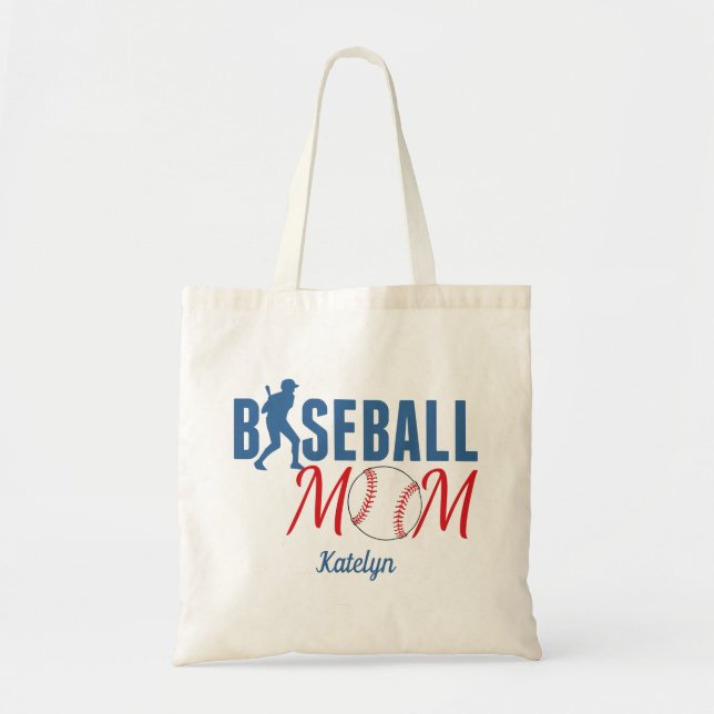 Bolso De Tela Mamá de béisbol Cute Monograma Rojo Azul (Frente)