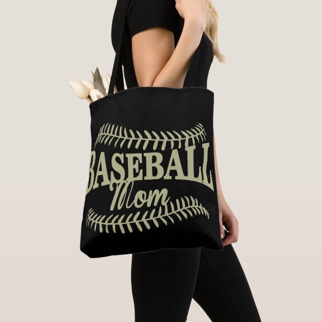 Bolso De Tela Mamá de béisbol de oro en negro (Detalle)