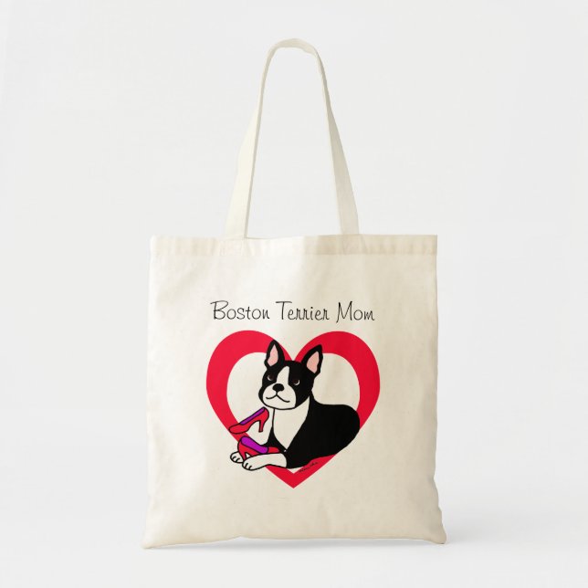 Bolso De Tela Mamá de Boston Terrier y dibujo animado de los (Frente)