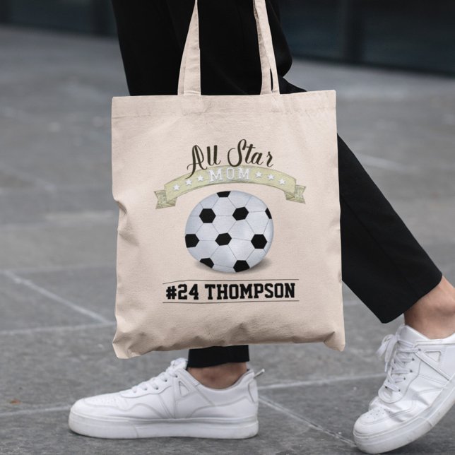 Bolso De Tela Mamá de fútbol personalizada con nombre y número p (Subido por el creador)