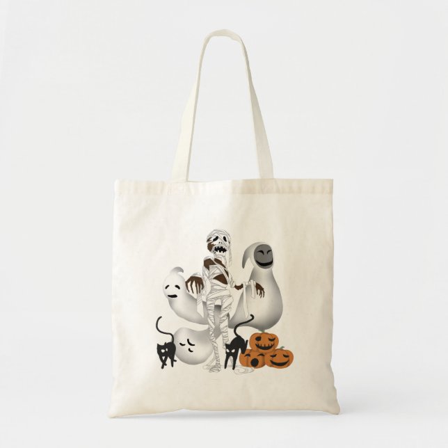Bolso De Tela Mamá de Halloween con gatos gitanos y fantasma (Frente)