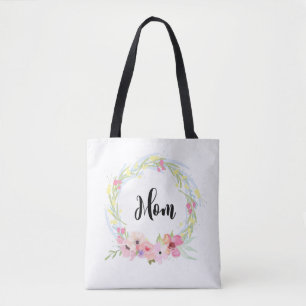 Bolso De Tela Mamá de la caligrafía y guirnalda floral de la