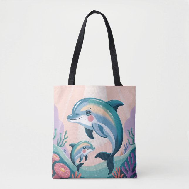 Bolso De Tela Mamá delfín y bebé (Anverso)