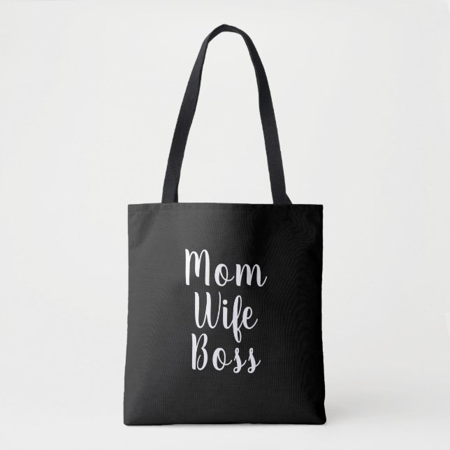 Bolso De Tela Mamá esposa jefe personalizado negro guión lindo m (Anverso)