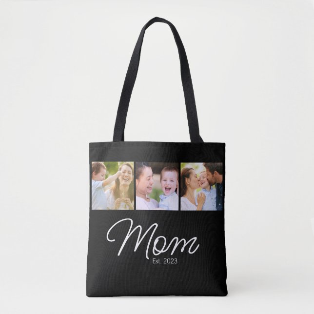 Bolso De Tela Mamá Estableció 3 Foto Script Negro (Anverso)