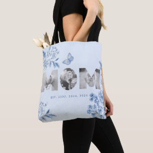 Bolso De Tela Mamá Estableció Azul Toile Botánico Regalo de 3 Fo