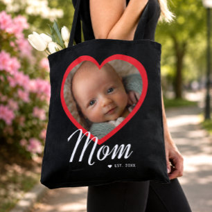 Bolso De Tela Mamá Estableció Corazón Rojo Foto Negra