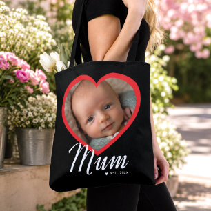 Bolso De Tela Mamá Estableció Corazón Rojo Foto Negra Script