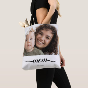 Bolso De Tela Mamá Estableció Foto Blanca Personalizada Año Eleg