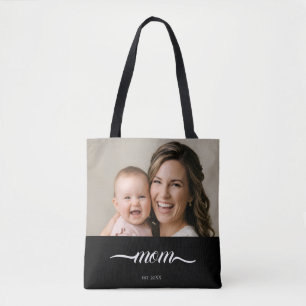 Bolso De Tela Mamá Estableció Foto Personalizada Año Negro