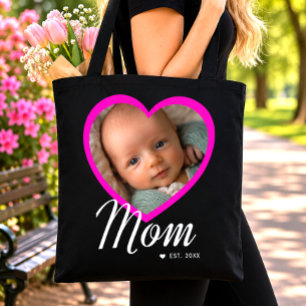 Bolso De Tela Mamá Estableció Guión Corazón Rosa Foto Negra