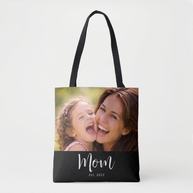 Bolso De Tela Mamá Estableció Guión Negro Foto (Anverso)