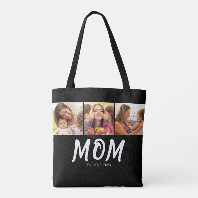 Bolso De Tela Mamá Estableció Script Negro 3 Foto (Reverso)