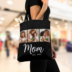 Bolso De Tela Mamá Fecha establecida Escritura blanca Negra 3 Fo