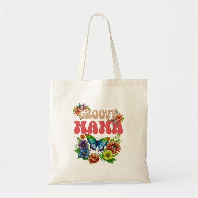 Bolso De Tela Mama Groovy Floral, Motherhood Retro (Frente)