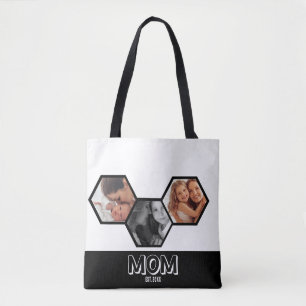 Bolso De Tela Mamá Hexágono Negro Establecido 3 Foto