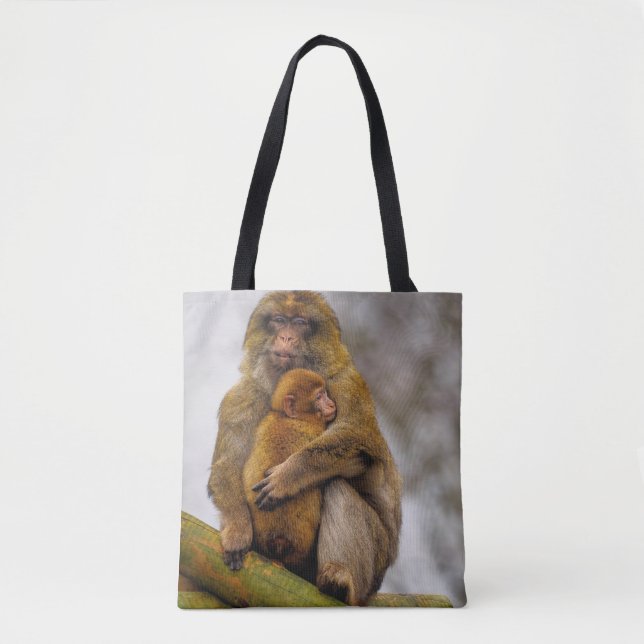 Bolso De Tela Mamá macaca barbárica y bebé (Anverso)