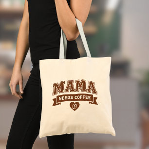Bolso De Tela MAMA Necesita Café Marrón Corazón Blanco Grano de