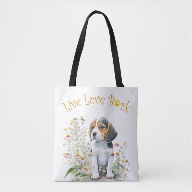 Bolso De Tela Mamá Perro Beagle Floral (Anverso)