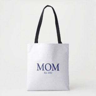 Bolso De Tela Mamá personalizado blanco azul marino fecha establ