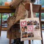 Bolso De Tela Mamá te ama | Bloque de color moderno de 6 fotos<br><div class="desc">Personalizar esta bolsa de té única con 6 fotos cuadradas dispuestas en un diseño de collage de cuadrícula. Con "Mamá" yendo en diagonal en cuadrados rosados oscuros y cuadrado adicional en la parte inferior para un mensaje personalizado. Sigue siendo "te amamos" como es o cambia tu cariño personalizado. Se pueden...</div>