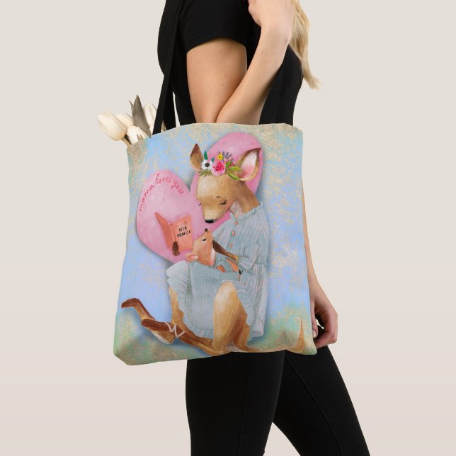 Bolso De Tela Mamá te ama Kangaroo y Joey (Detalle)