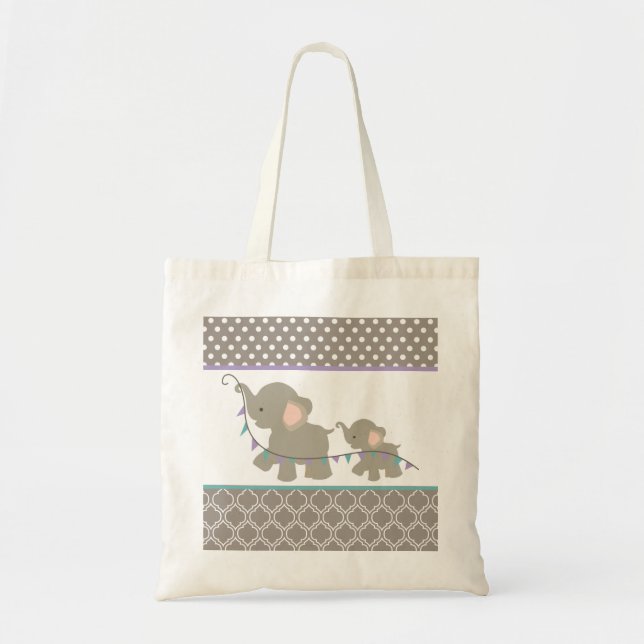 Bolso De Tela Mamá y bebé Tote elefante (Frente)