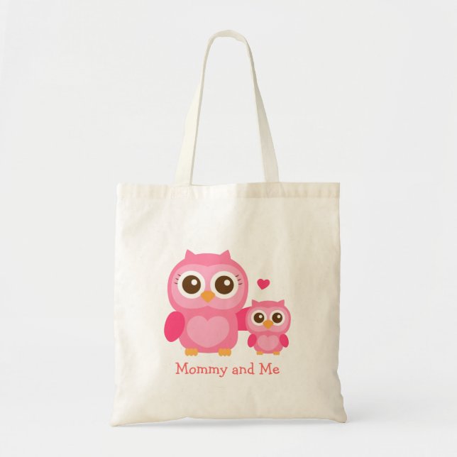 Bolso De Tela Mamá y Yo, Búho Bebé Adorable, Rosa (Frente)