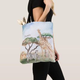 Bolso De Tela Mami acuarela y animales africanos bebés