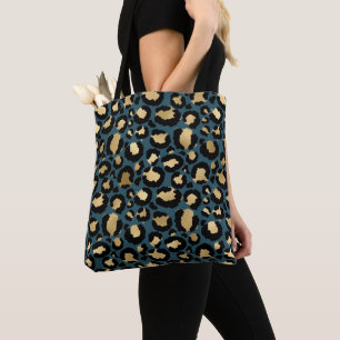Bolso De Tela Manchas de Leopardo Lujosas Glam Azul Oscuro Salva
