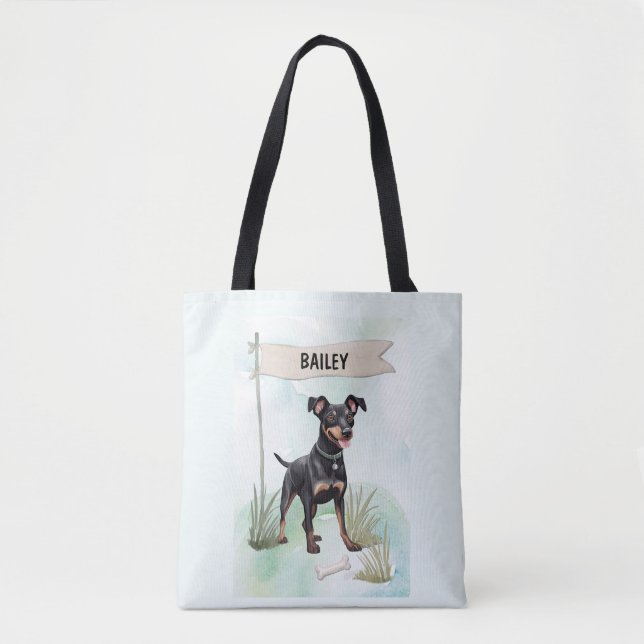 Bolso De Tela Manchester Terrier Watercolor Personalized Dog (Anverso)