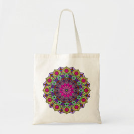 Bolso De Tela Mandala 12 Mostaza de flores rosadas -
