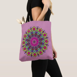Bolso De Tela Mandala 12 mostaza de flores rosadas en malva -