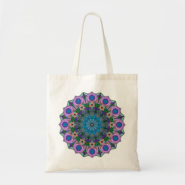 Bolso De Tela Mandala 12 Rosa  Naranja rosado Verde azulado - (Frente)