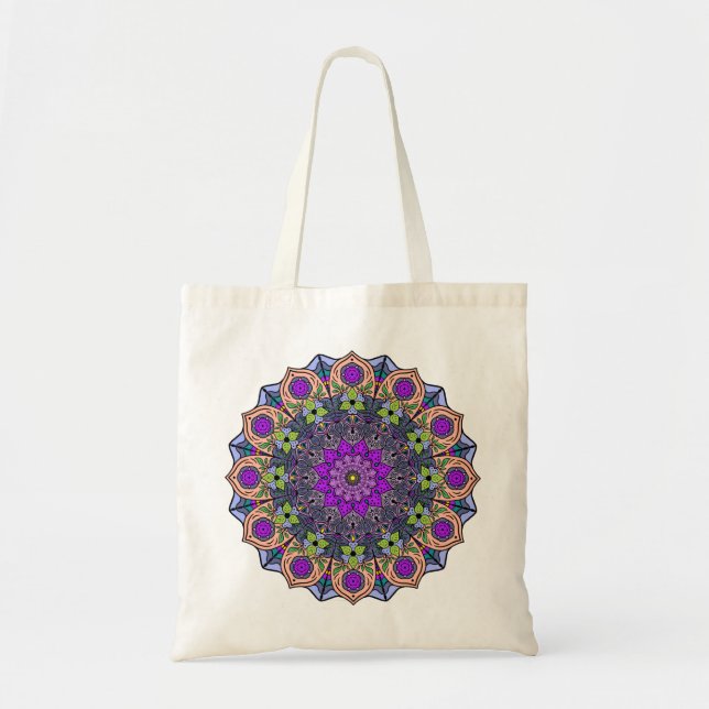 Bolso De Tela Mandala 12 verde rosa rosa de rosa violeta - (Frente)