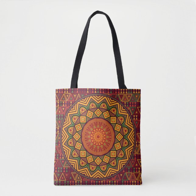 Bolso De Tela Mandala africana, diseños circulares polinesios. (Anverso)