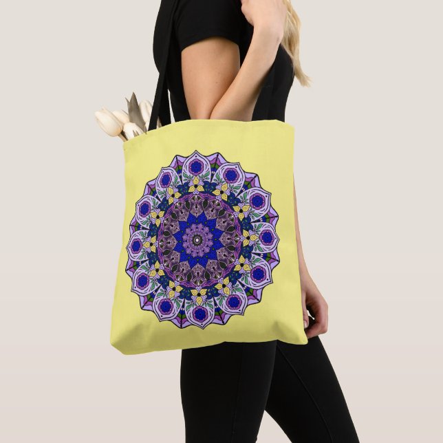 Bolso De Tela Mandala Blueberry 12 violeta azul en amarillo - (Detalle)