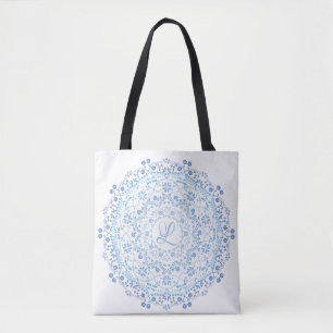Bolso De Tela Mandalá Circular Minimalista Simple Azul Floral
